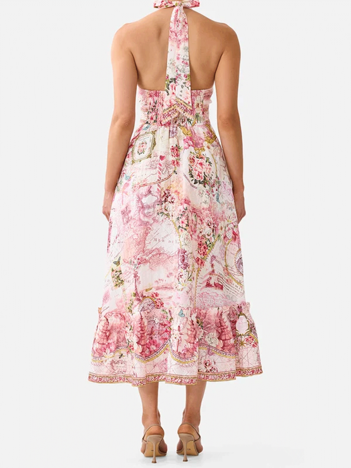 PRE-RUFFLE NECK HALTER DRESS