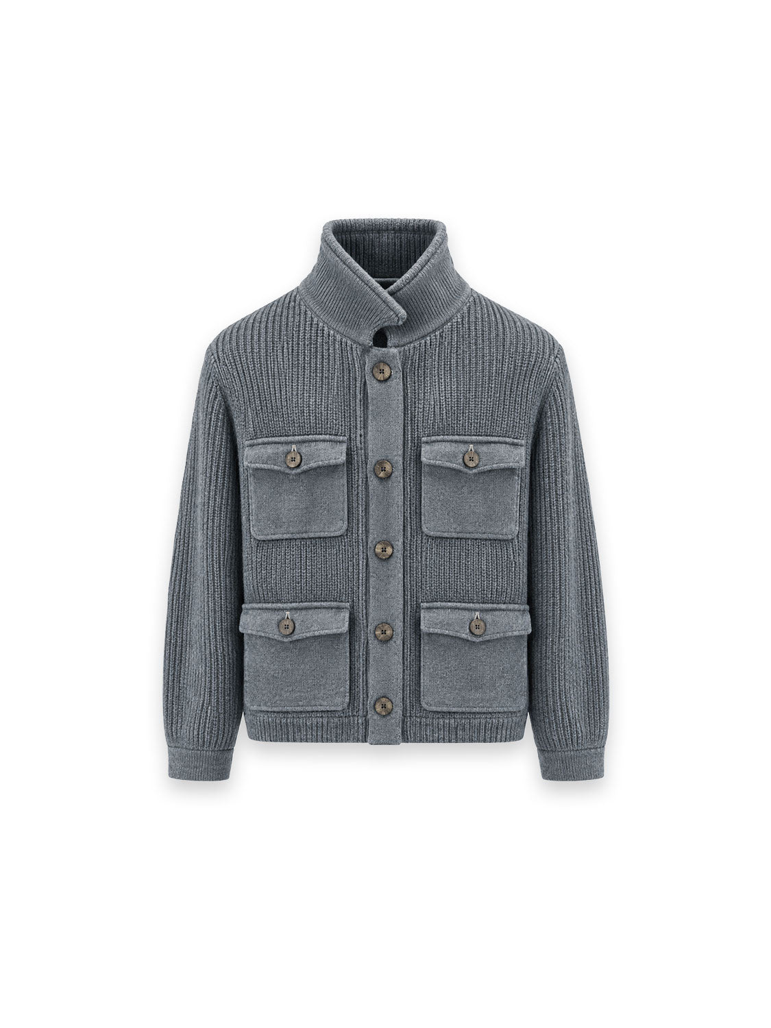 Strickjacke mit markanter Rippenstruktur und vier aufgesetzten Pattentaschen