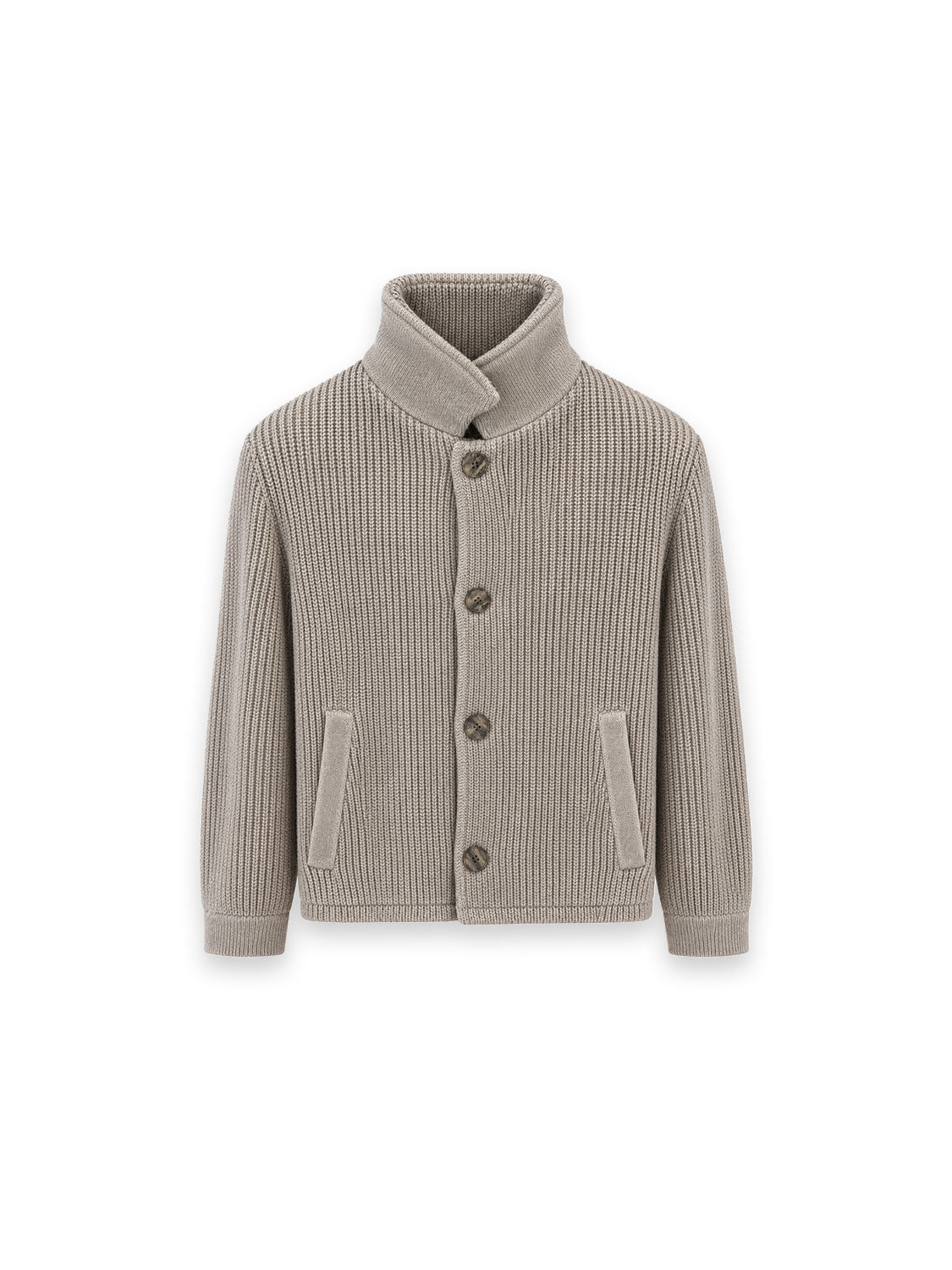 Cardigan with a distinctive ribbed texture and a high collar
