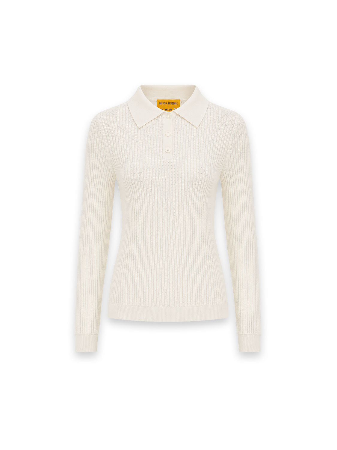 L/S Shrunken Pullover – Fine knit with polo collar & button placket