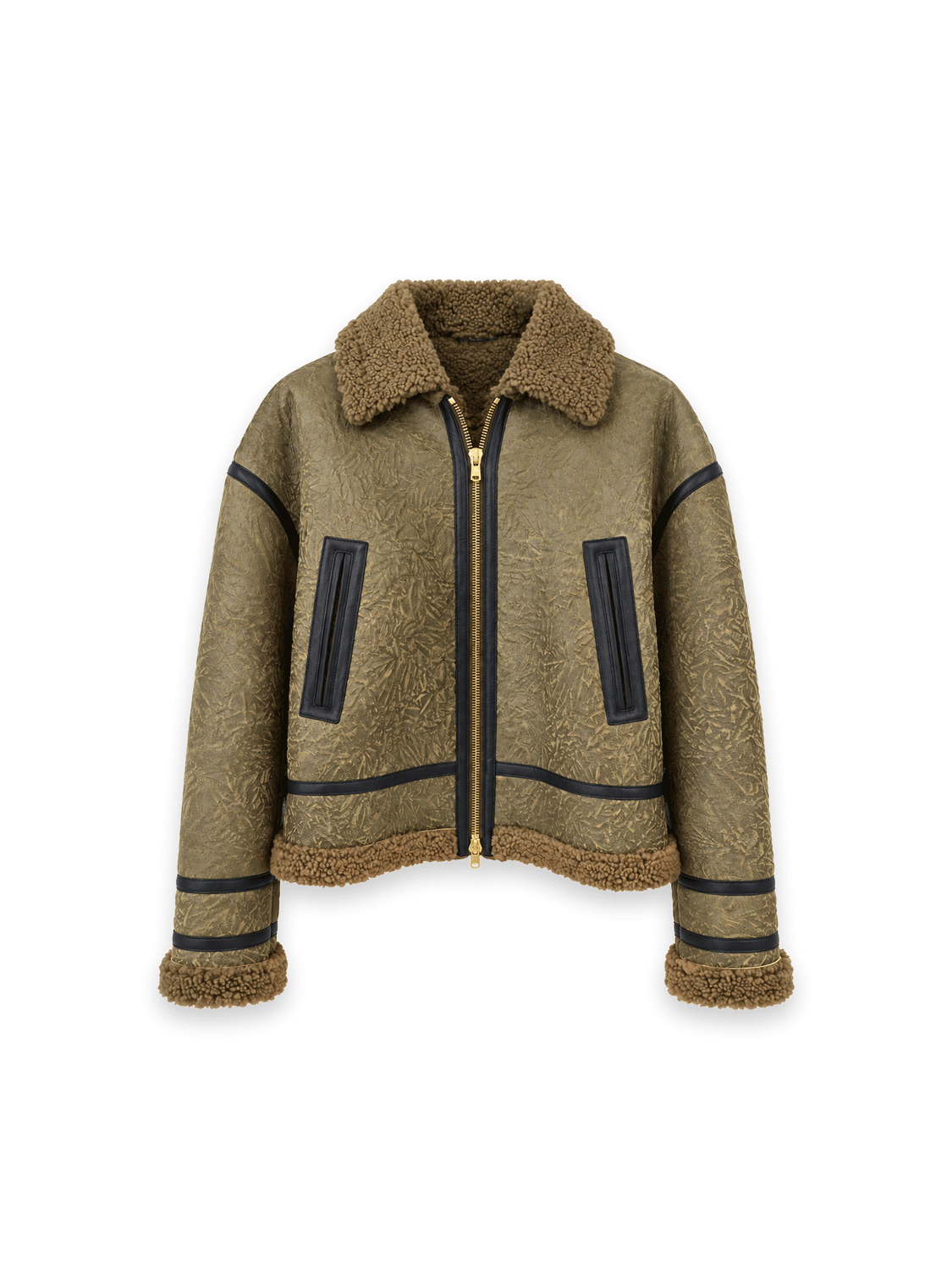 Jacke mit Shearling Besatz und Lederdetails