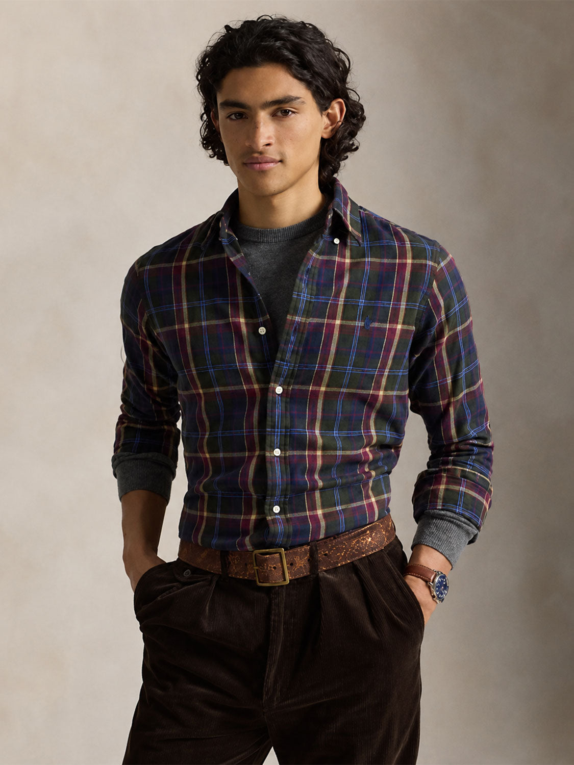 Button-down plaid shirt