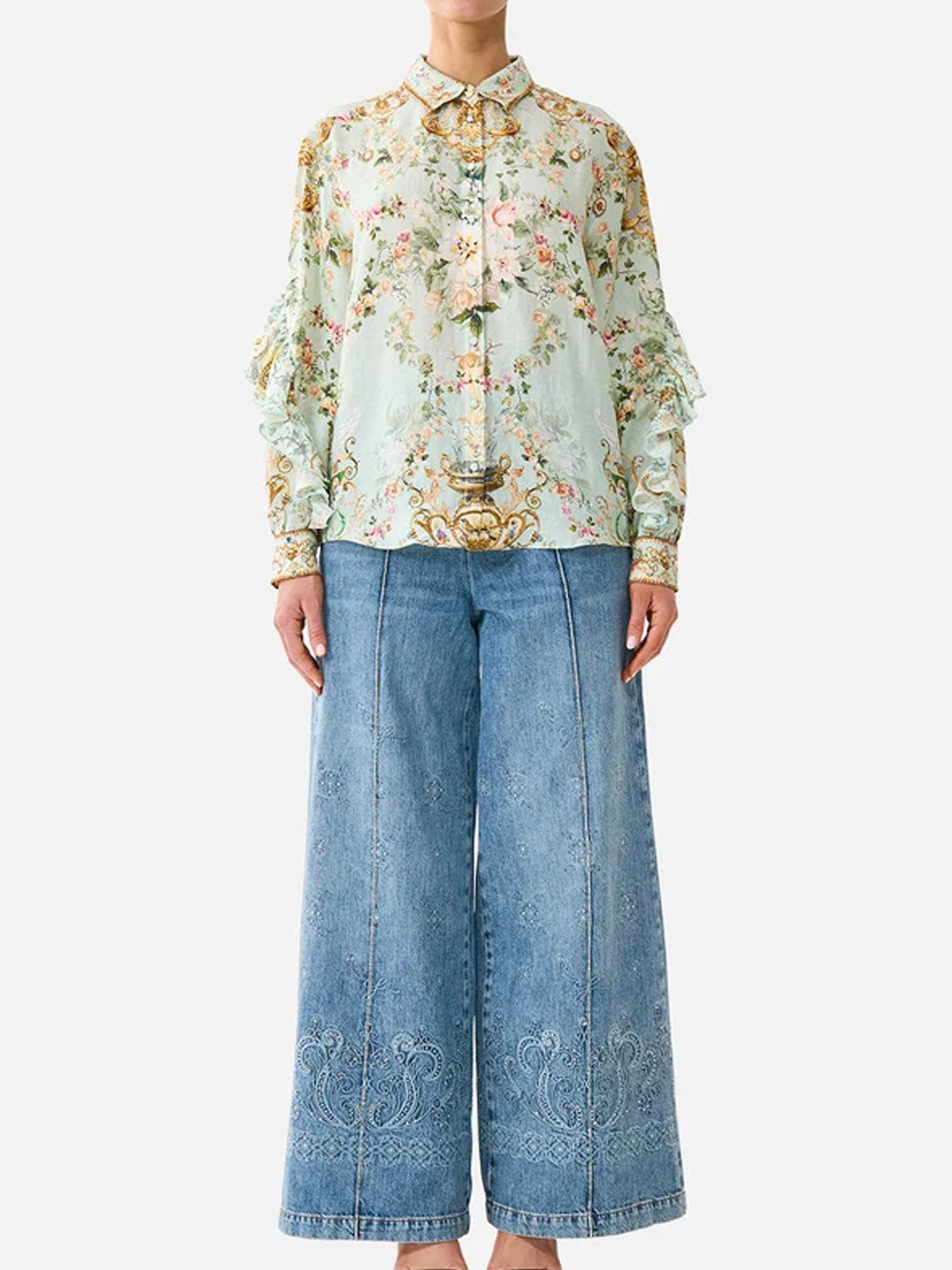 Button Bluse mit Schmuckkragen