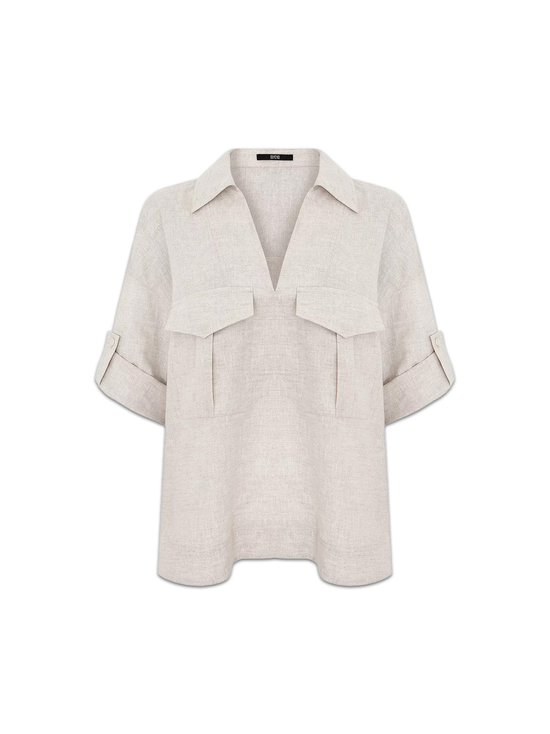 Leinen Bluse mit aufgesetzten Taschen