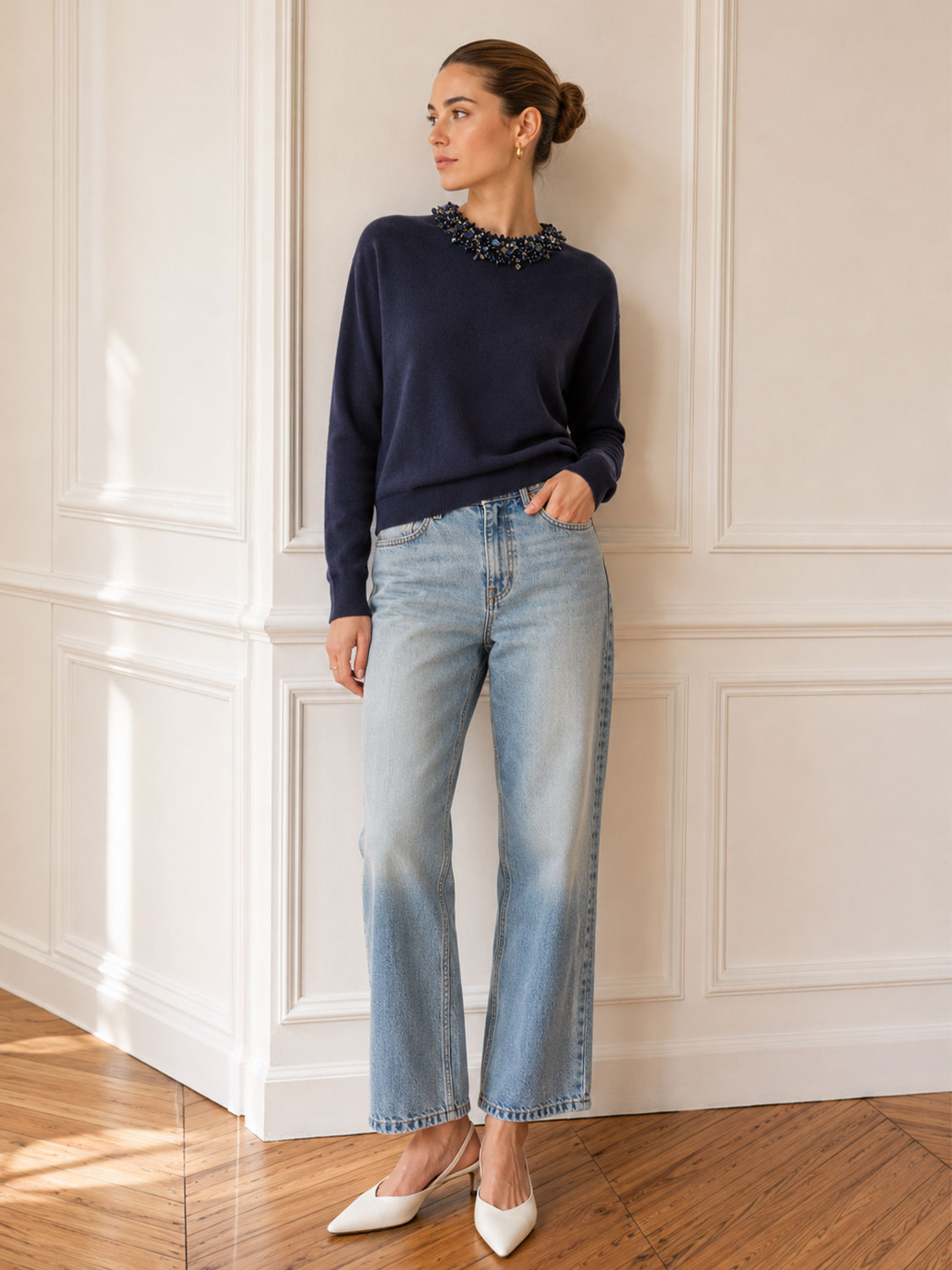 Amelia Pullover mit Paillettenkragen