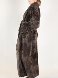 Light Astrakhan – Langer wendbarer Mantel mit Bindegürtel