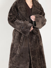 Light Astrakhan – Langer wendbarer Mantel mit Bindegürtel