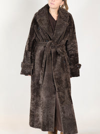 Light Astrakhan – Langer wendbarer Mantel mit Bindegürtel