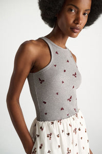 Ribbed Tanktop mit Blumen Stickerei