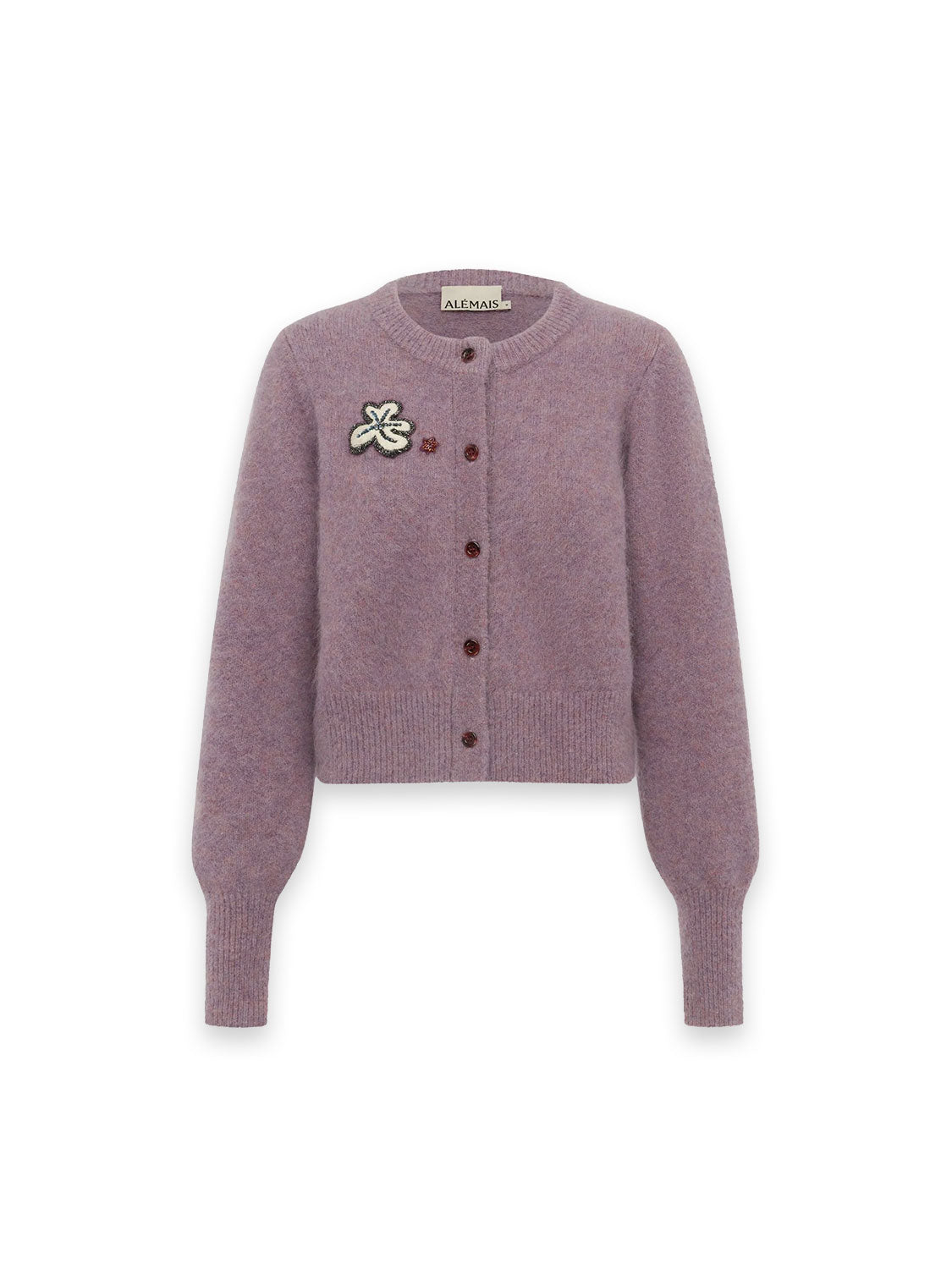 Reggie Cropped Strickjacke – mit dekorativer Blumenapplikation