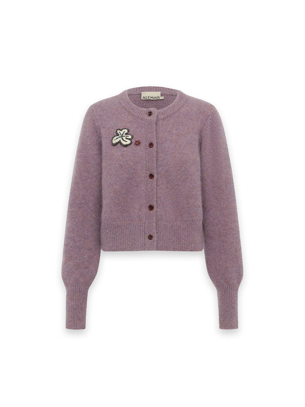 Reggie Cropped Strickjacke – mit dekorativer Blumenapplikation