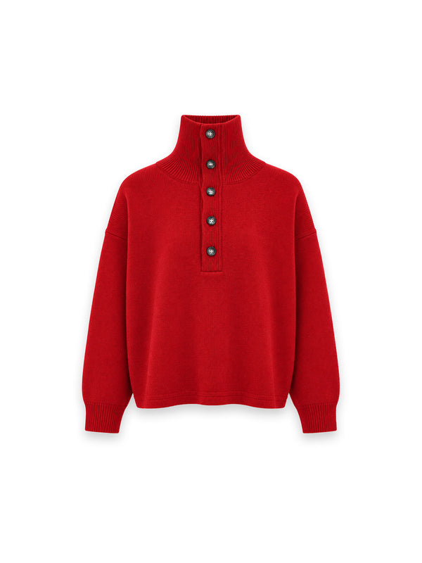 High Buttoned Pullover – Hoher Kragen mit markante Knopfleiste