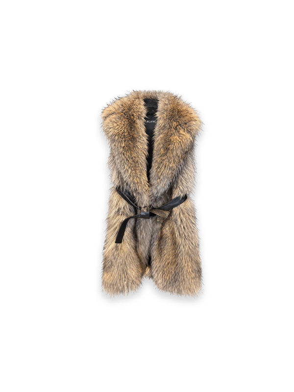 Long Fur Vest – Taillierter Look mit Bindegürtel