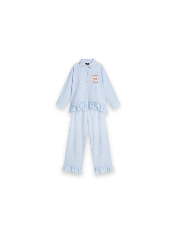 Lou Pyjama – Pyjama-Set aus strukturiertem Stoff mit verspielten Rüschen-Details