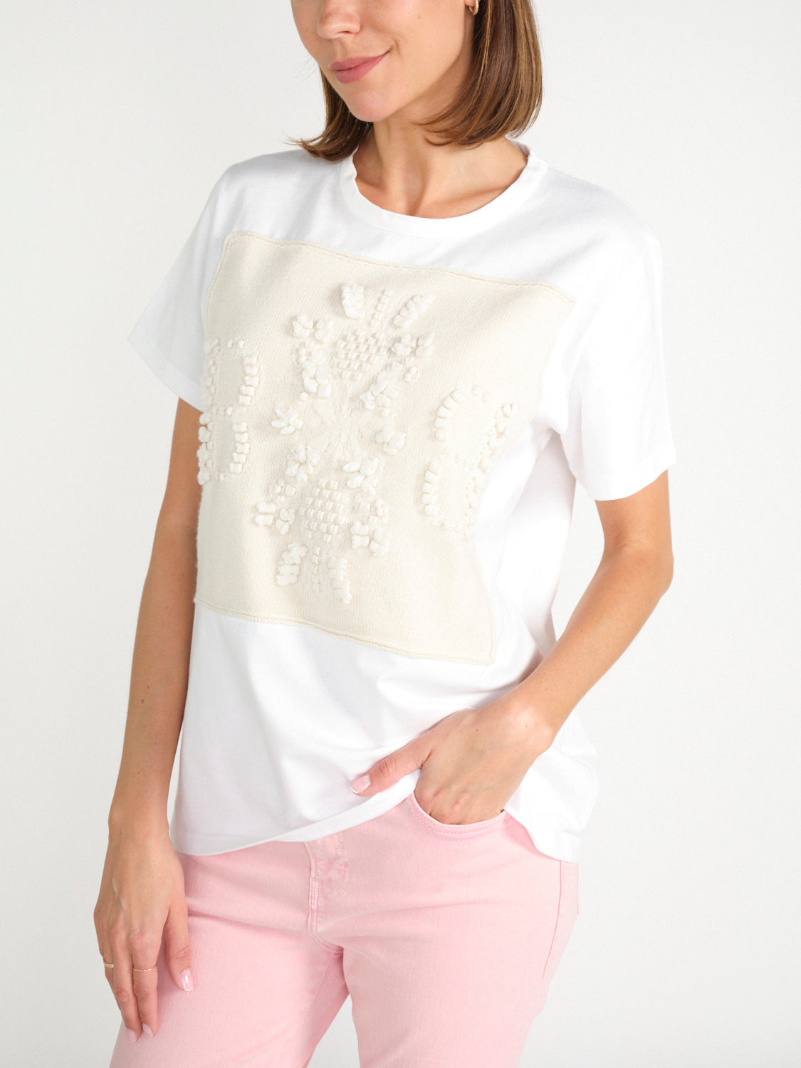 Baumwoll-T-Shirt mit Kaschmir-Applikation