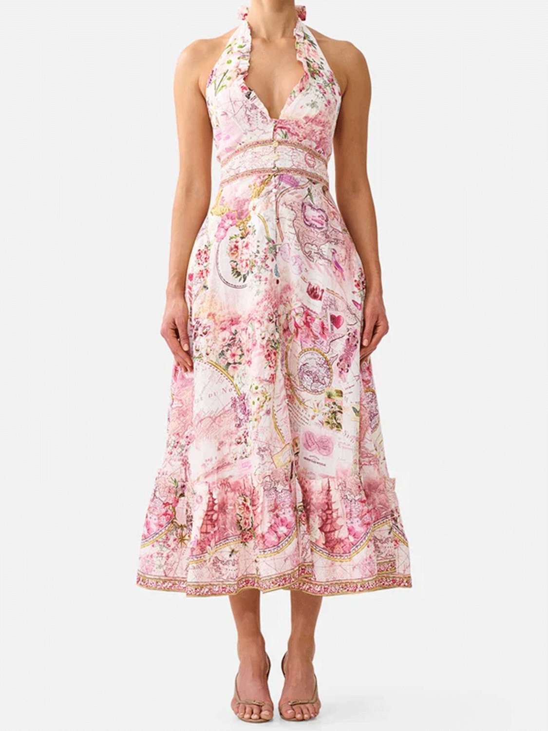 PRE-RUFFLE NECK HALTER DRESS