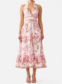 PRE-RUFFLE NECK HALTER DRESS