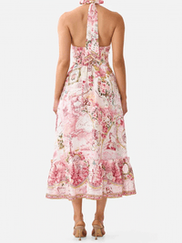 PRE-RUFFLE NECK HALTER DRESS