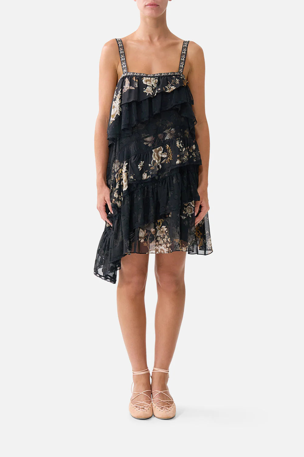 Ruffled Floral Dress – Midnight Garden