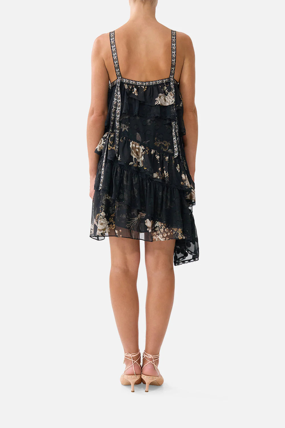 Ruffled Floral Dress – Midnight Garden