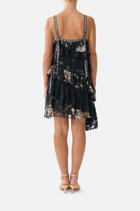 Ruffled Floral Dress – Midnight Garden