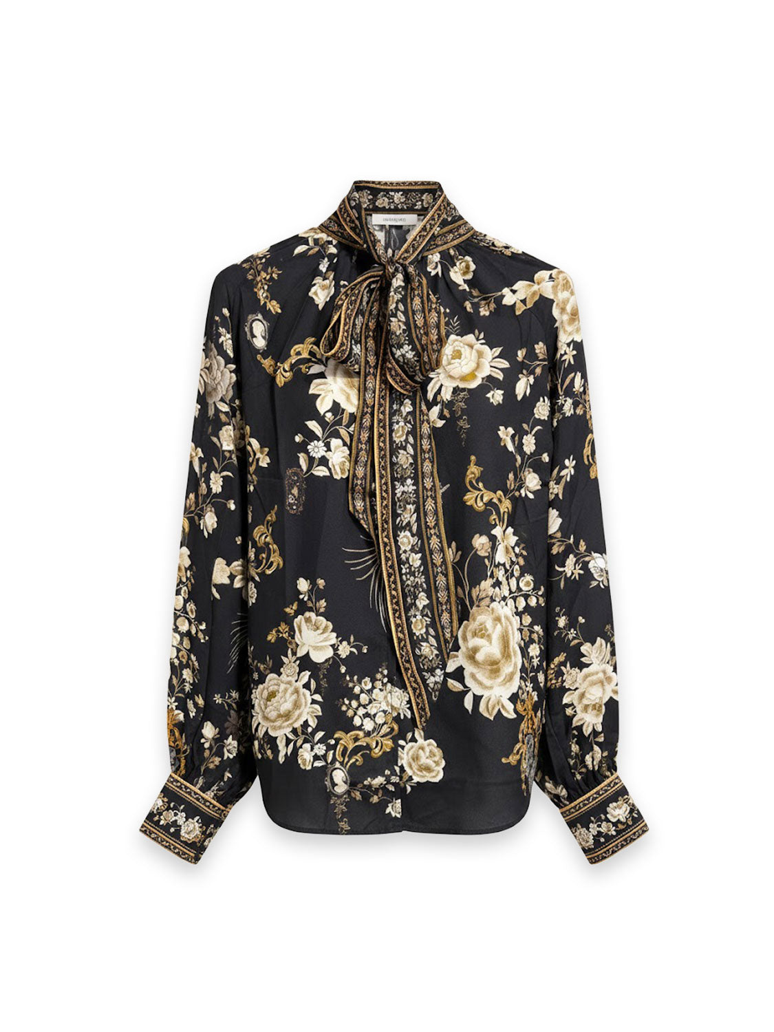 Bluse - Tie-Neck Silk Blouse Midnight Baroque