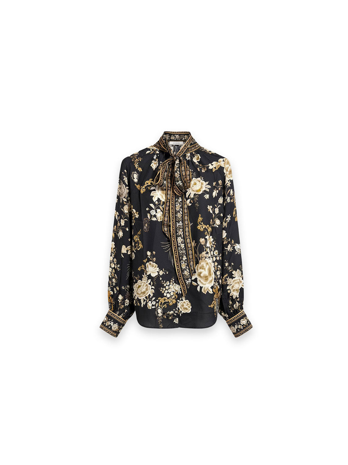 Bluse - Tie-Neck Silk Blouse Midnight Baroque