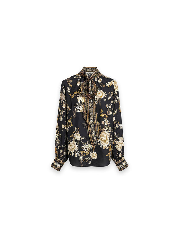 Bluse - Tie-Neck Silk Blouse Midnight Baroque
