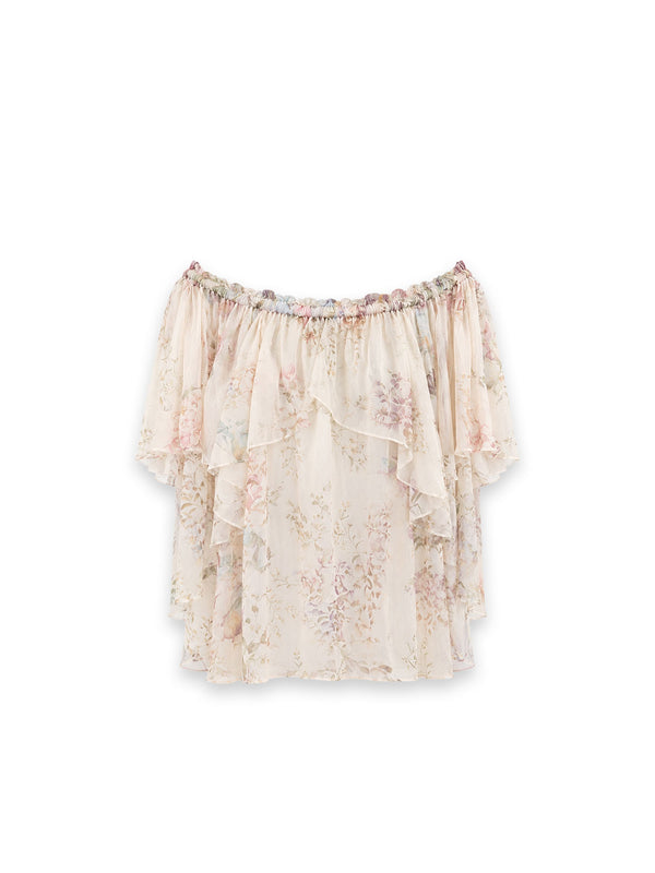 Off Shoulder Bluse mit fließenden Volants