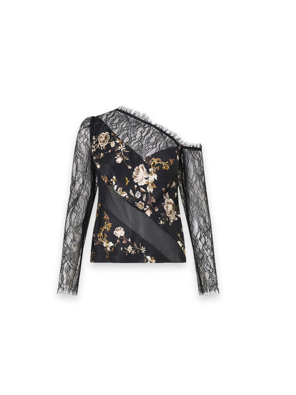 Lace Splice One Shoulder Top
