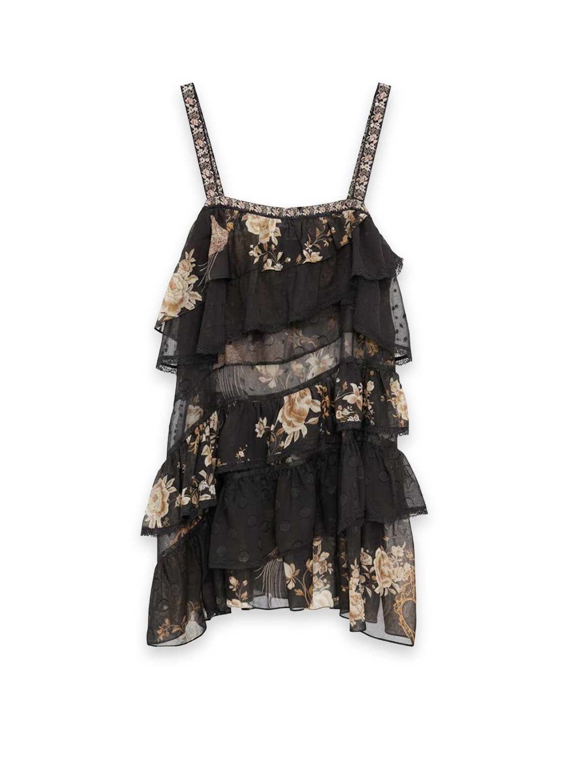 Ruffled Floral Dress – Midnight Garden