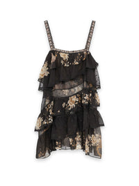 Ruffled Floral Dress – Midnight Garden