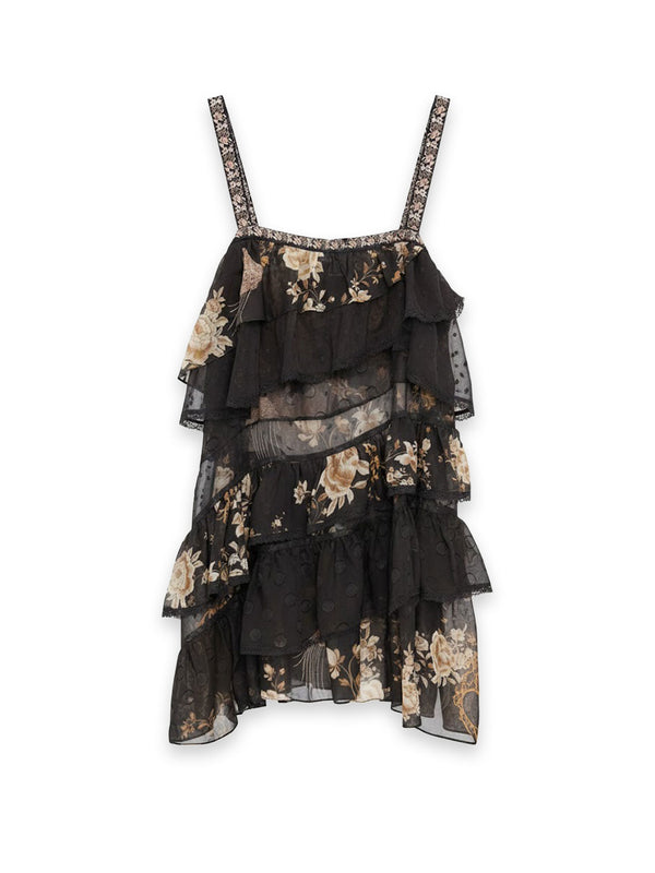 Ruffled Floral Dress – Midnight Garden