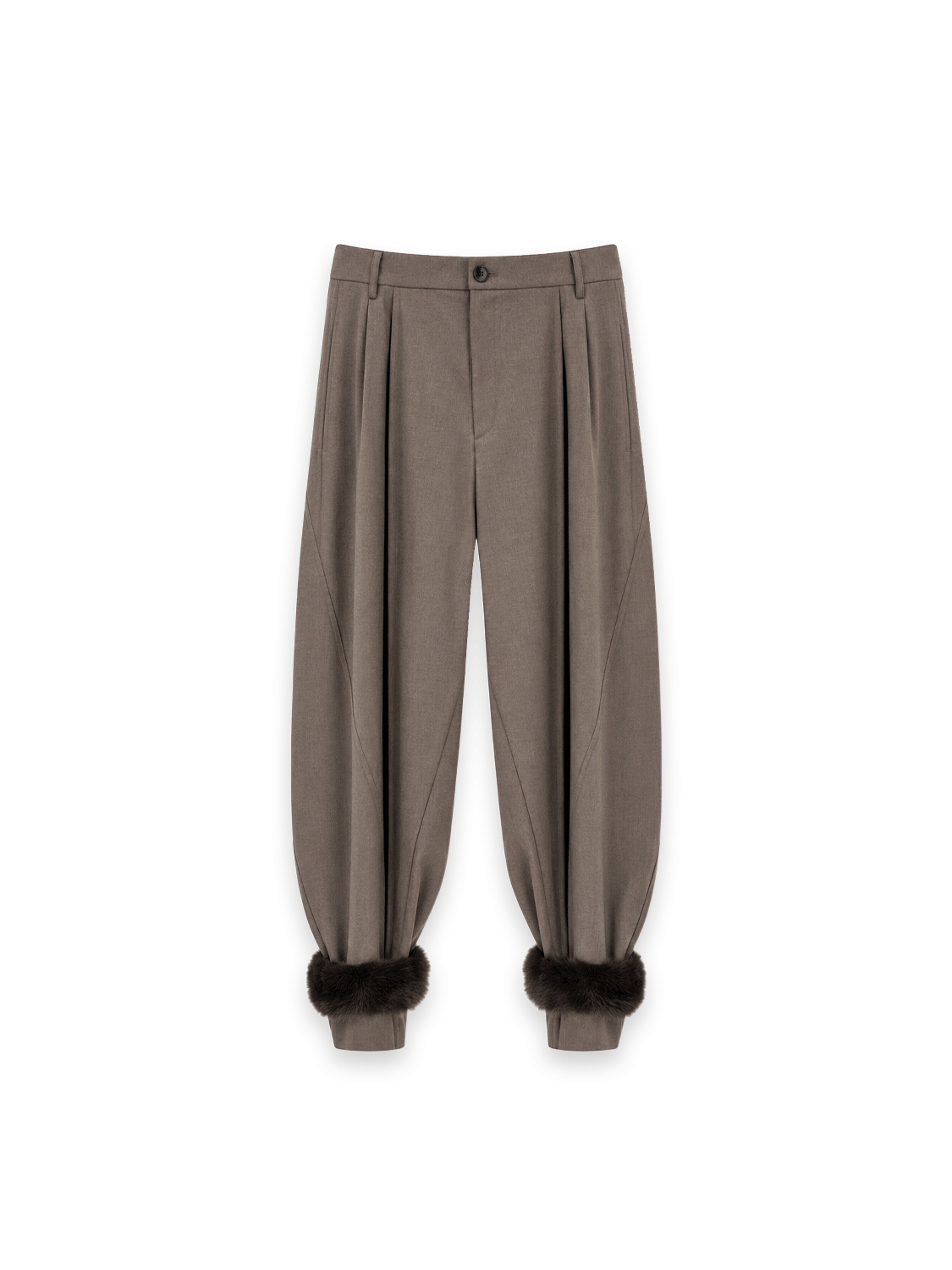 Phebe Hose – Elegante Bundfalten mit dekorativen Fell-Details