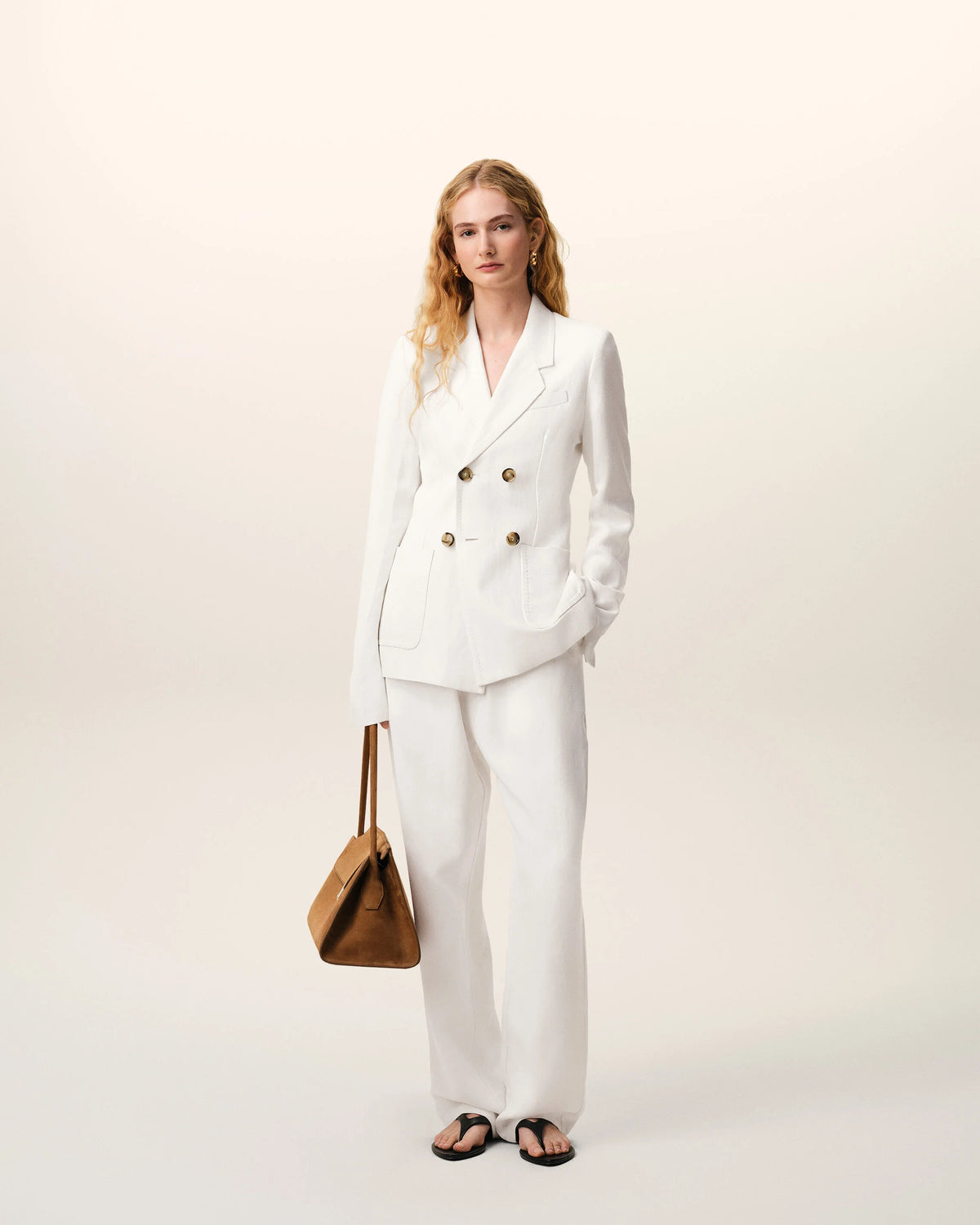 Leinen-Blazer mit doppelter Knopfleiste