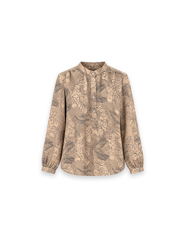 Printed blouse – Elegant blouse with an artistic all-over print and a delicate stand-up collar
