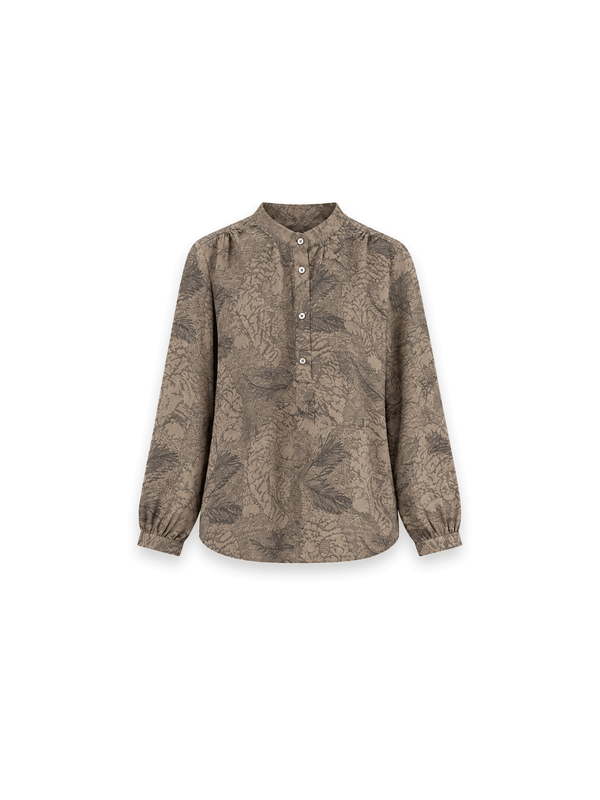 Print Bluse – Elegante Bluse mit kunstvollem Allover-Print und feinem Stehkragen