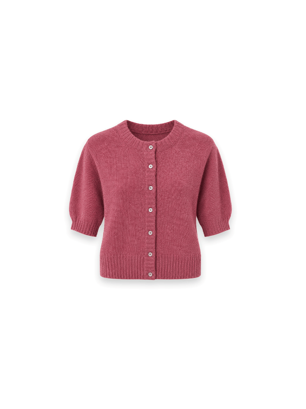 Kurzarm-Strickjacke – Kuschelig weicher Feinstrick mit femininen Puffärmeln und edler Knopfleiste