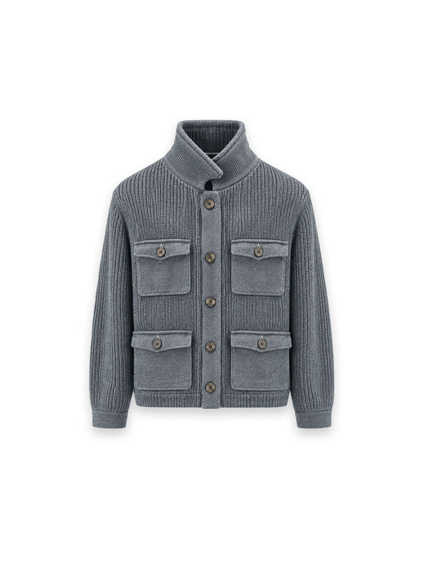 Strickjacke mit markanter Rippenstruktur und vier aufgesetzten Pattentaschen