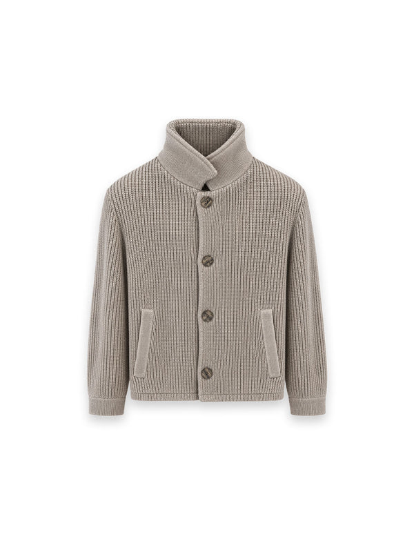 Strickjacke mit markanter Rippenstruktur und hohem Kragen