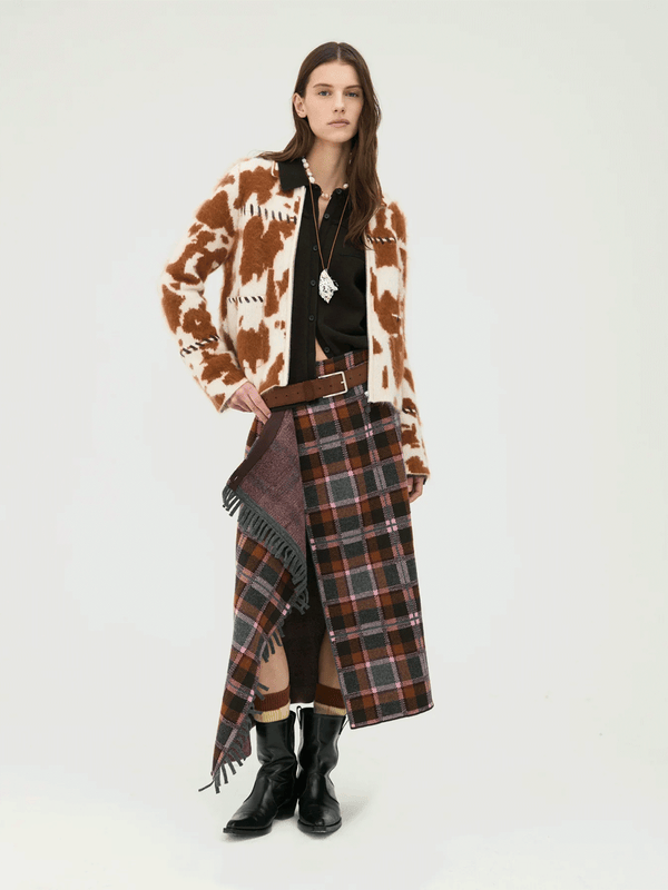 Tartan Wrap Rock mit Karomuster und Fransen Details