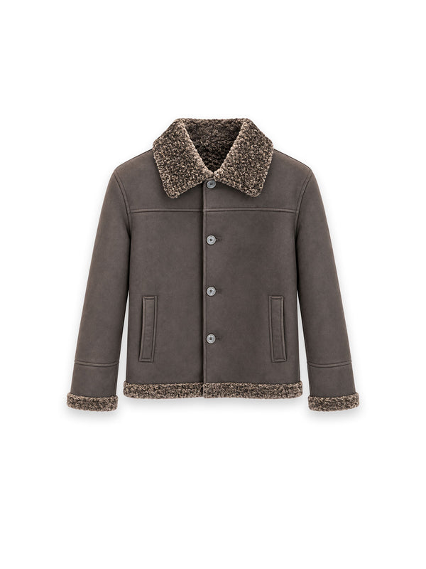 Knitted Half Coat – Elegante Jacke mit kuscheligem Teddykragen und weichen Kontrastbesätzen