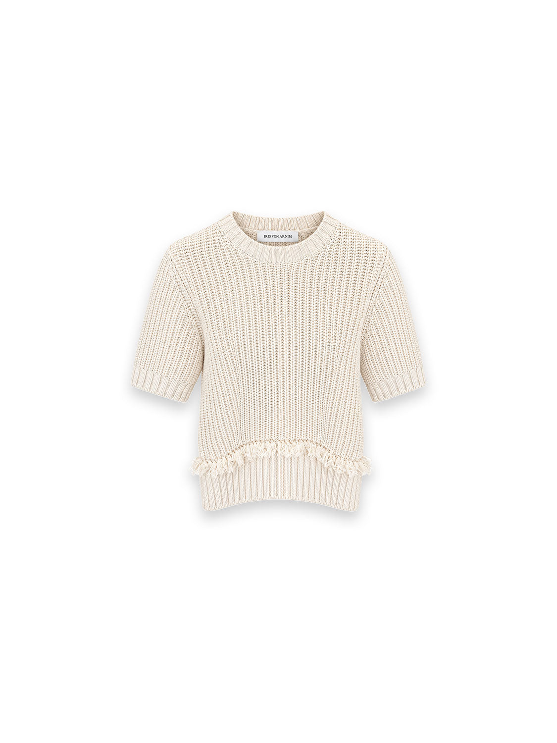 Pica Kurzarm-Pullover – Strukturstrick mit Fransendetails