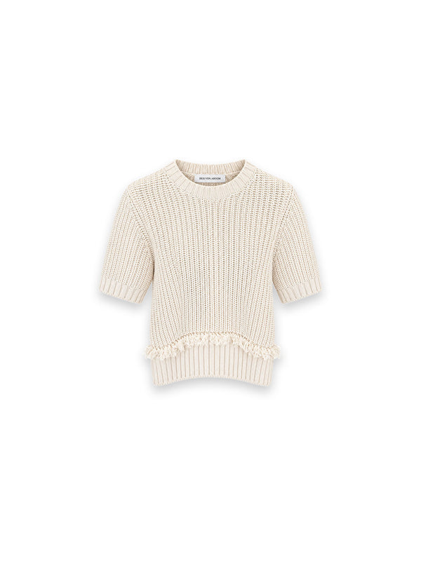 Pica Kurzarm-Pullover – Strukturstrick mit Fransendetails