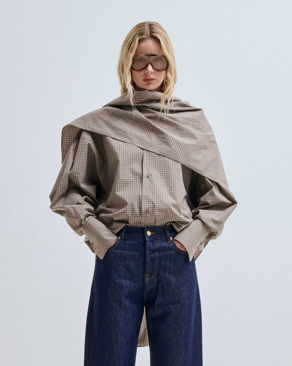 Georgia Bluse – Karomuster mit raffiniertem Schal-Detail
