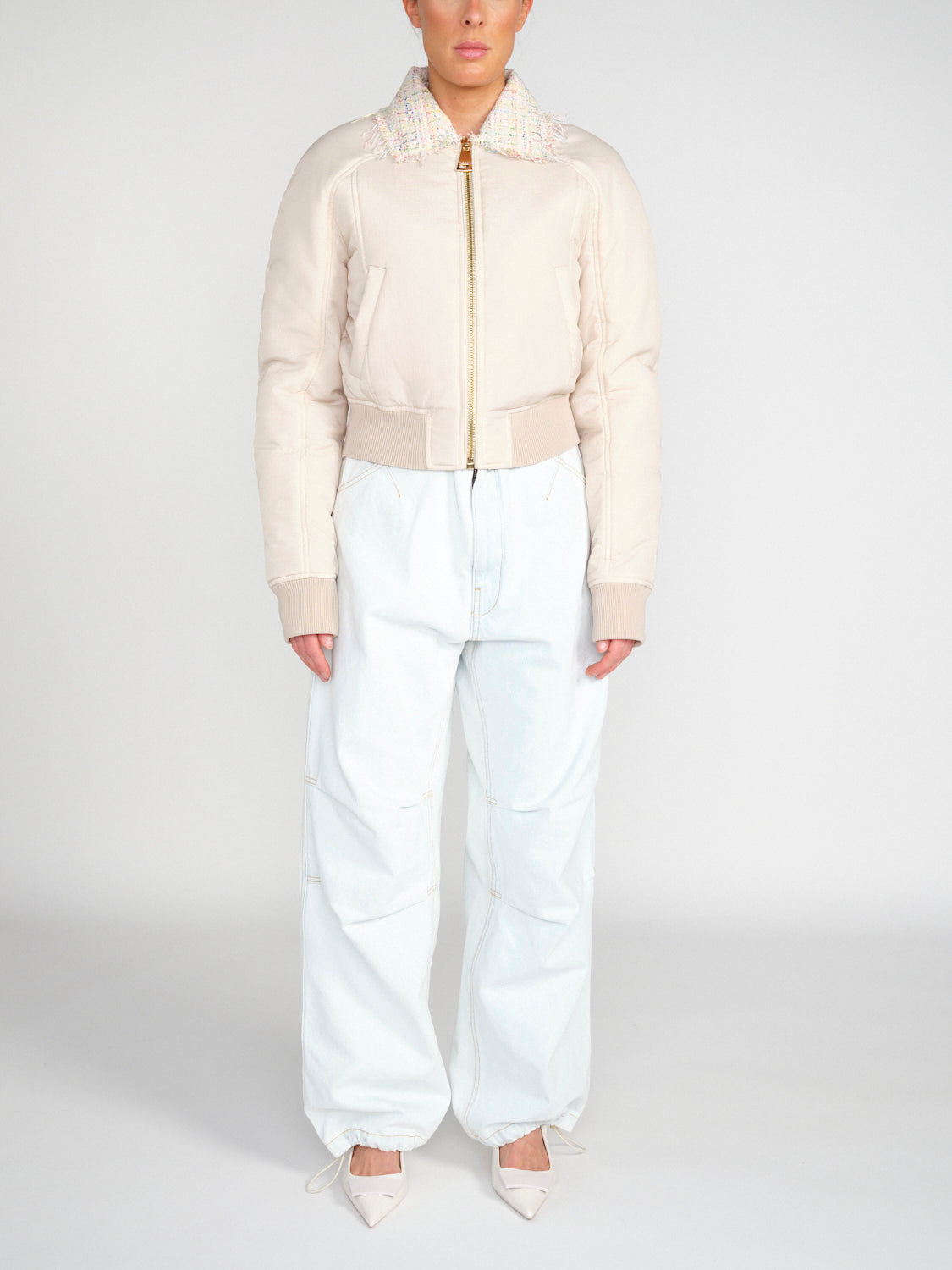 Micro – Kurze Bomberjacke mit Tweed-Details