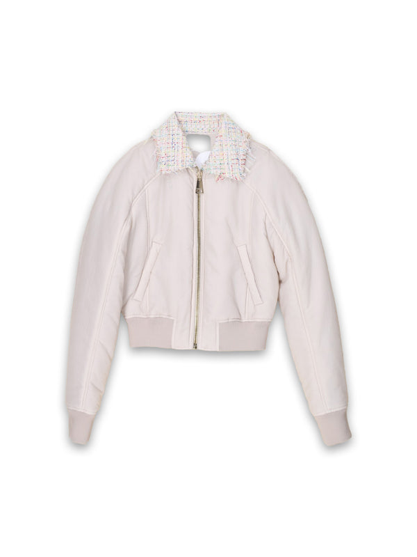 Micro – Kurze Bomberjacke mit Tweed-Details