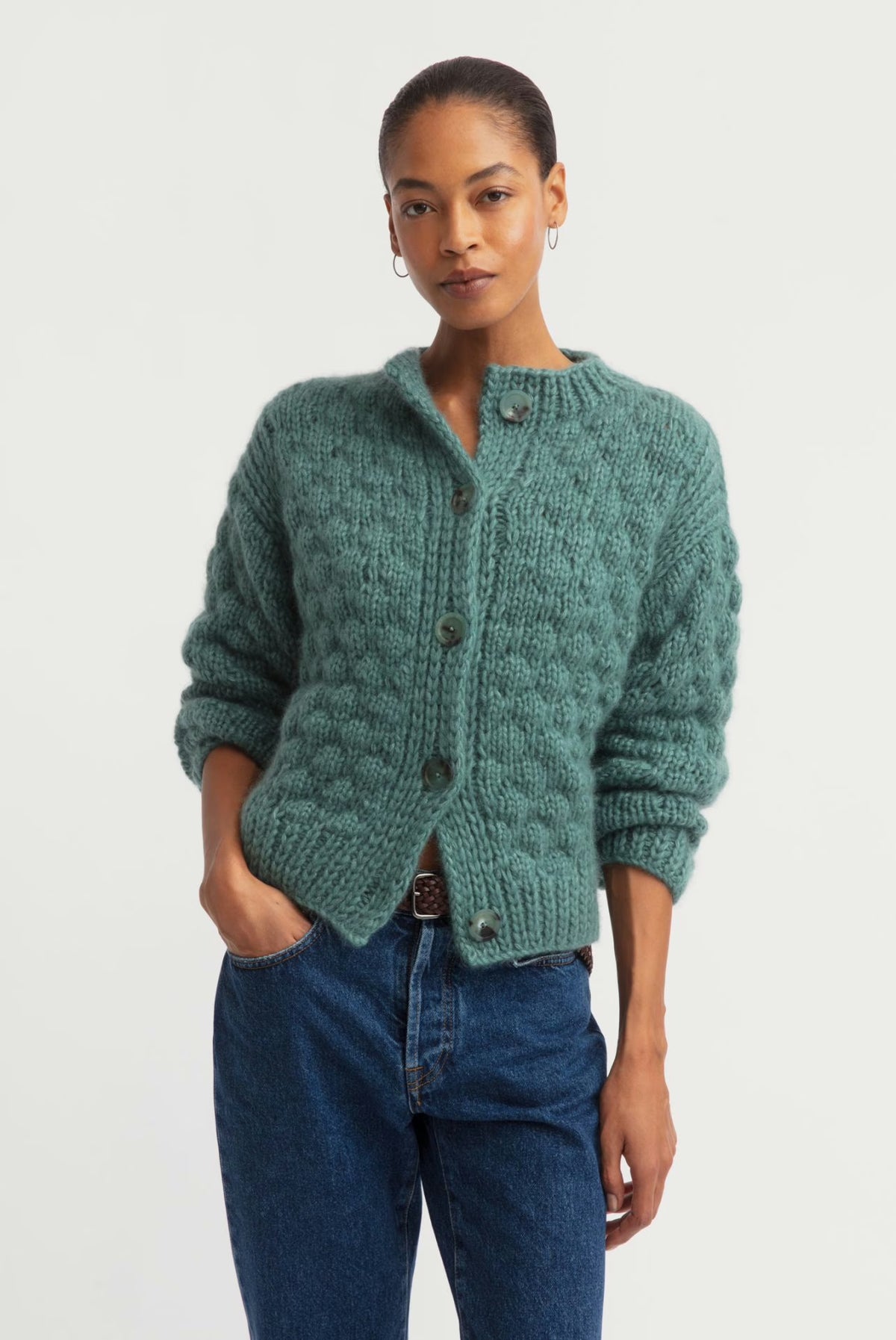Lioma Handstrickjacke aus Kaschmir und Seide in Farn