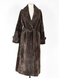 Light Astrakhan – Langer wendbarer Mantel mit Bindegürtel