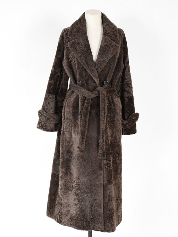 Light Astrakhan – Langer wendbarer Mantel mit Bindegürtel